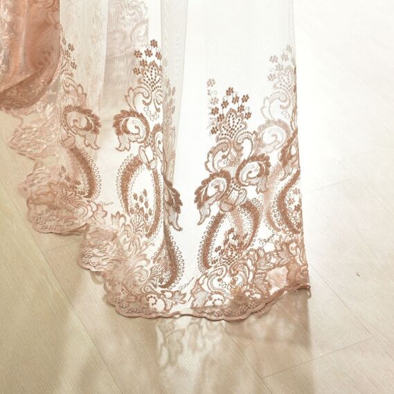 Тюль сетка с вышивкой Майя V-05 пудра, фото 2 Тюль сетка с вышивкой Майя V-05 пудра, фото 2