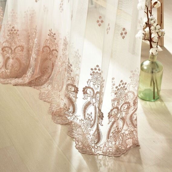 Тюль сетка с вышивкой Майя V-05 пудра, фото 3 Тюль сетка с вышивкой Майя V-05 пудра, фото 3
