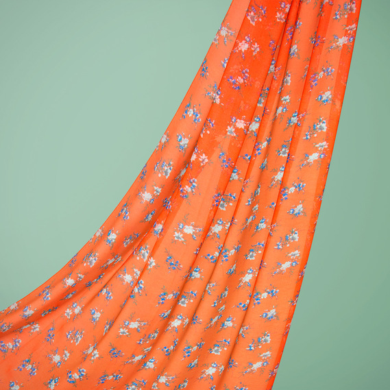 Ткань шифон креп букет помаранч, фото 1 Ткань шифон креп букет помаранч, фото 1