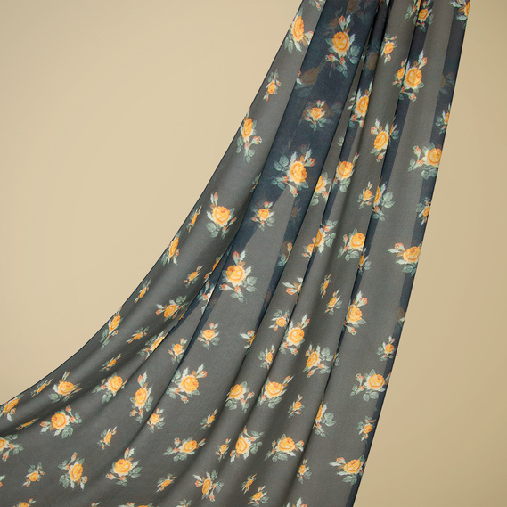 Ткань шифон принт троянда чорний карамель, фото 1 Ткань шифон принт троянда чорний карамель, фото 1