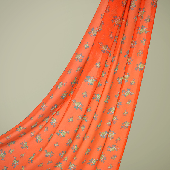 Ткань шифон принт троянда помаранч, фото 1 Ткань шифон принт троянда помаранч, фото 1