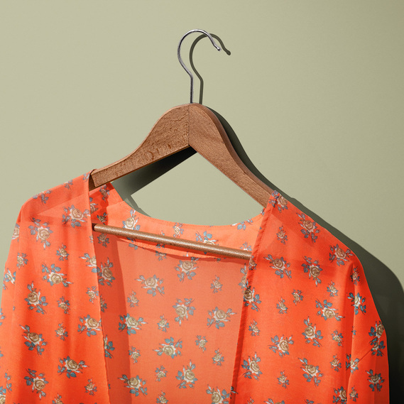 Ткань шифон принт троянда помаранч, фото 2 Ткань шифон принт троянда помаранч, фото 2