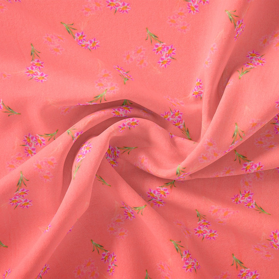 Ткань батист Digital принт Віола 1 корал, фото 1 Ткань батист Digital принт Віола 1 корал, фото 1