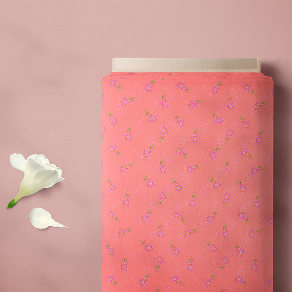 Ткань батист Digital принт Віола 1 корал, фото 2 Ткань батист Digital принт Віола 1 корал, фото 2