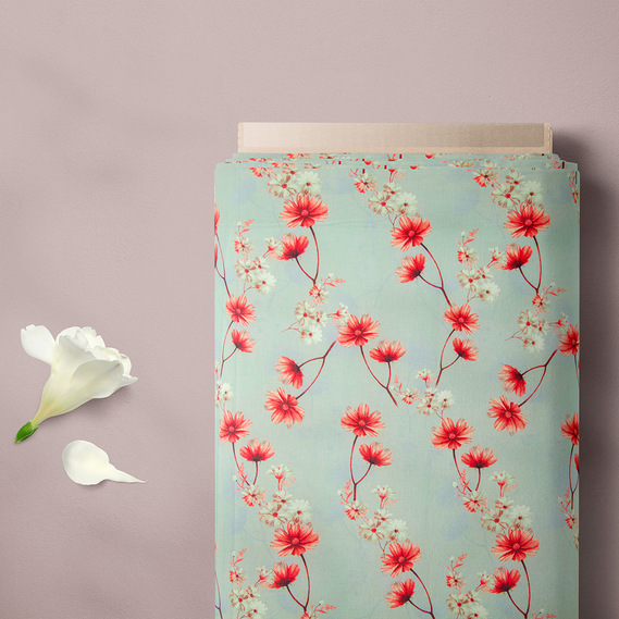 Тканина батист Digital принт космея полин, фото 2