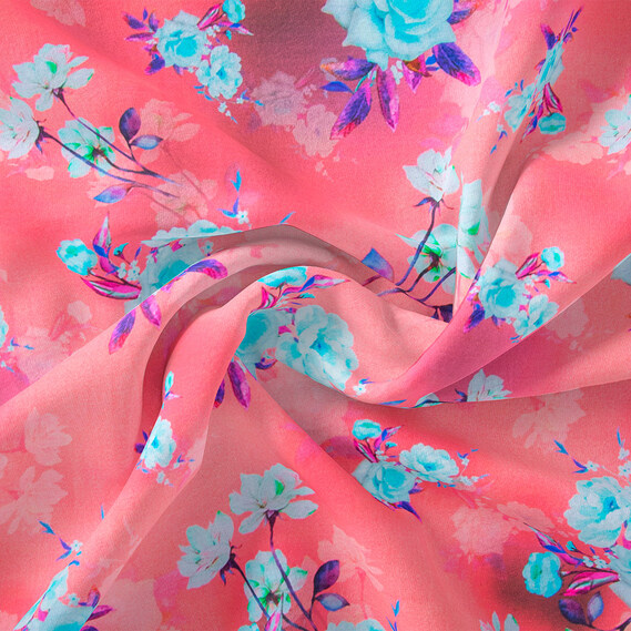 Тканина батист Digital принт Роуз корал, фото 1