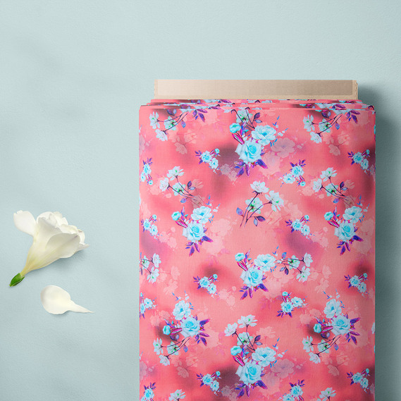 Тканина батист Digital принт Роуз корал, фото 2