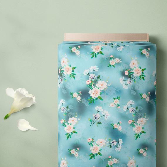 Тканина батист Digital принт Роуз ментол, фото 2