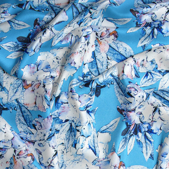 Тканина шовк атлас Armani digital принт Аеліта блакитна, фото 2