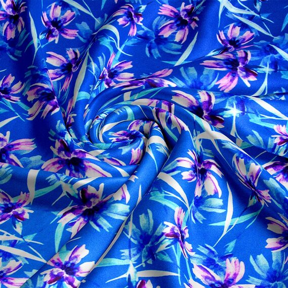 Ткань шелк атлас Armani digital принт волошки синій, фото 1