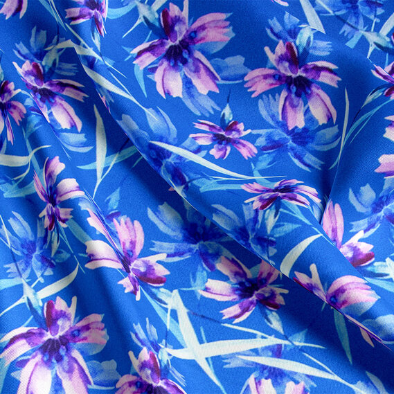 Ткань шелк атлас Armani digital принт волошки синій, фото 3