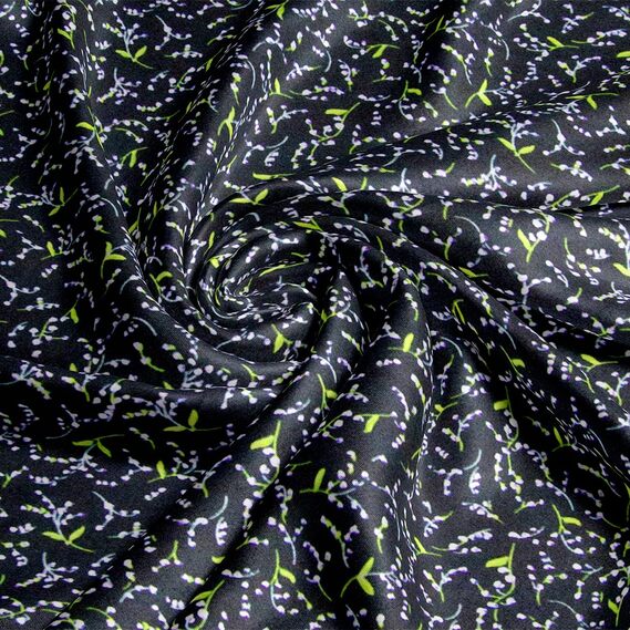 Тканина шовк атлас Armani screen принт дзвіночки чорний фіолет, фото 1