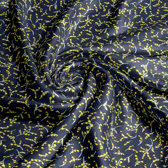 Ткань шелк атлас Armani screen принт дзвіночки темно синій жовтий, фото 1