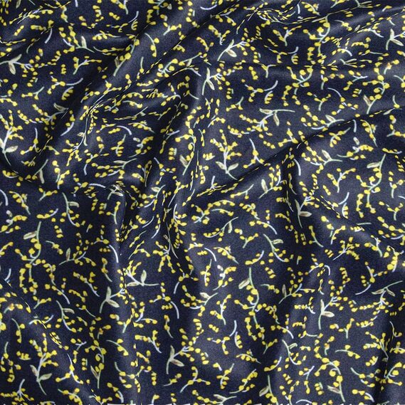 Ткань шелк атлас Armani screen принт дзвіночки темно синій жовтий, фото 2