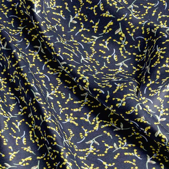 Ткань шелк атлас Armani screen принт дзвіночки темно синій жовтий, фото 3