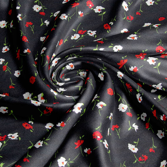 Fabric silk satin Armani screen print квітка на чорному, фото 1