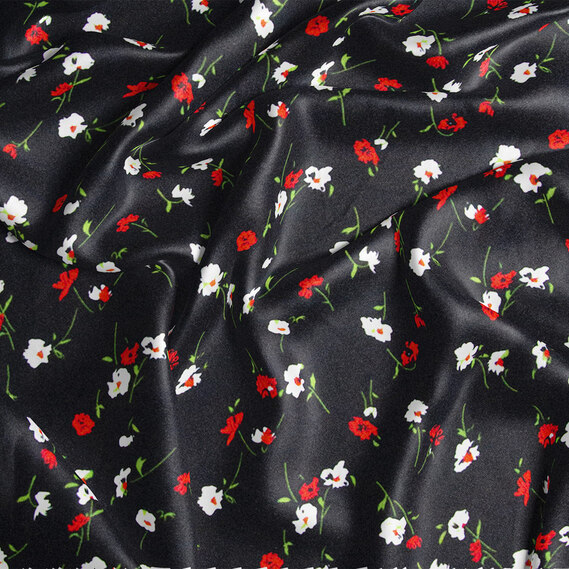 Fabric silk satin Armani screen print квітка на чорному, фото 2 Fabric silk satin Armani screen print квітка на чорному, фото 2