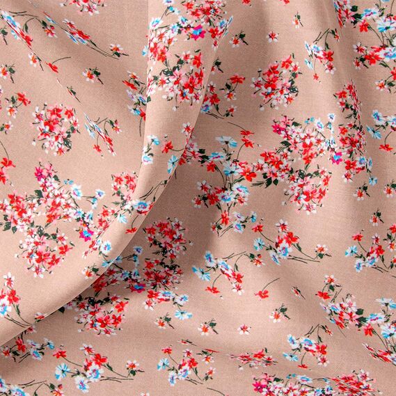 Тканина льон стрейч долина квітів беж, фото 2