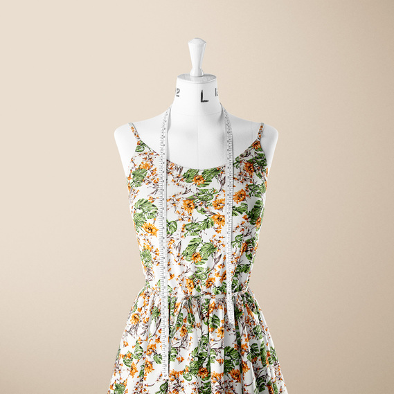 Тканина льон  монстера з квітами молоко, фото 3