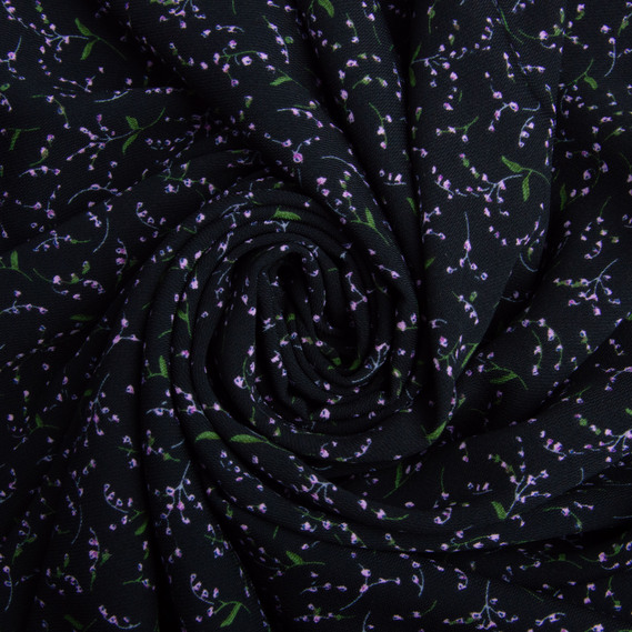 Madagascar crepe dress fabric, 150 cm wide, suitable for clothing, dresses, suits, and skirts дзвіночки на чорному, фото 1 Madagascar crepe dress fabric, 150 cm wide, suitable for clothing, dresses, suits, and skirts дзвіночки на чорному, фото 1