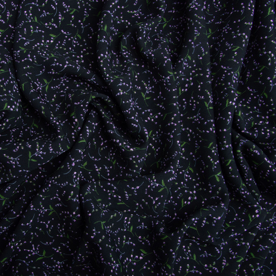 Madagascar crepe dress fabric, 150 cm wide, suitable for clothing, dresses, suits, and skirts дзвіночки на чорному, фото 3 Madagascar crepe dress fabric, 150 cm wide, suitable for clothing, dresses, suits, and skirts дзвіночки на чорному, фото 3