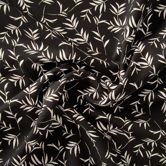 Ткань плательная креп Мадагаскар, 150 см, для одежды, платьев, костюмов, юбок гілочка беж на чорному, фото 1