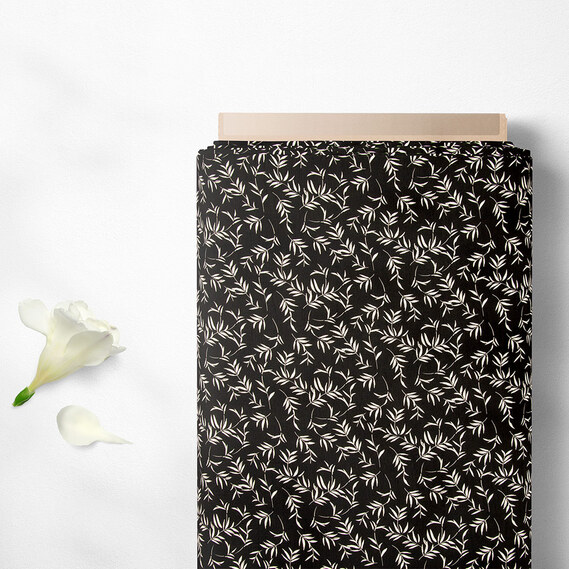 Ткань плательная креп Мадагаскар, 150 см, для одежды, платьев, костюмов, юбок гілочка беж на чорному, фото 2