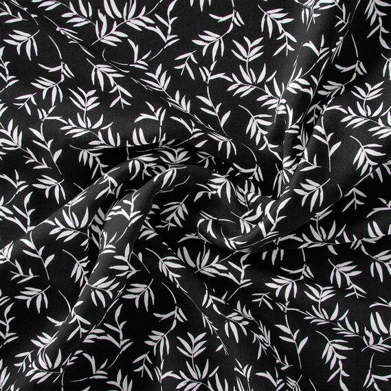 Тканина плательна креп Мадагаскар, 150 см, для одягу, плаття, костюмів, спідниць гілочка біла на чорному, фото 1