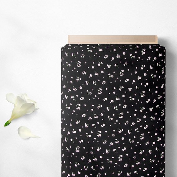 Ткань плательная креп Мадагаскар, 150 см, для одежды, платьев, костюмов, юбок ромашка на чорному, фото 2