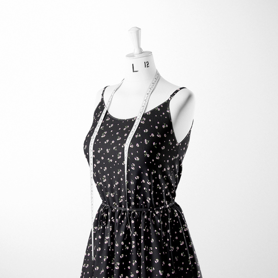 Ткань плательная креп Мадагаскар, 150 см, для одежды, платьев, костюмов, юбок ромашка на чорному, фото 3