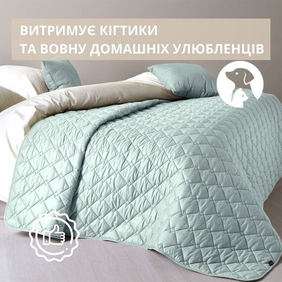 Double-sided blanket Style Cube IDEIA 180x210 cm, durable fabric stitching, anti-allergenic fiber м`ята/св.сірий, фото 6