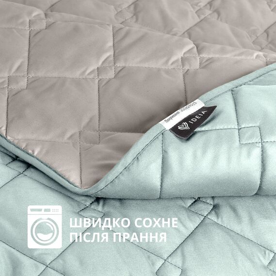 Double-sided blanket Style Cube IDEIA 180x210 cm, durable fabric stitching, anti-allergenic fiber м`ята/св.сірий, фото 7