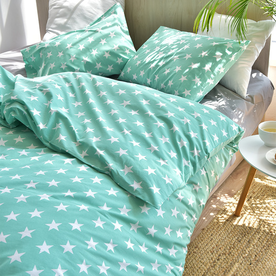 Комплект постільної білизни StarDreams євро TM IDEIA простирадло 220х240 см, підковдра 200х220 см, наволочка 50х70 см (2 шт) Stars ментол, фото 4