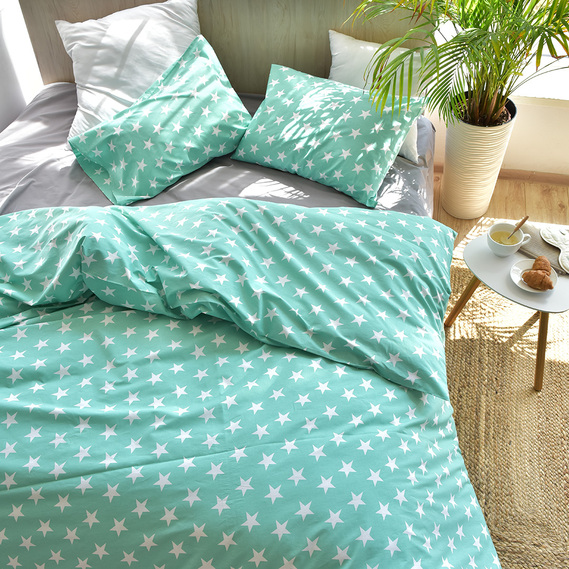 Комплект постільної білизни полуторний TM IDEIA простирадло 150х220 см, підковдра 145х215 см, наволочка 50х70 см (2 шт) Stars ментол, фото 3