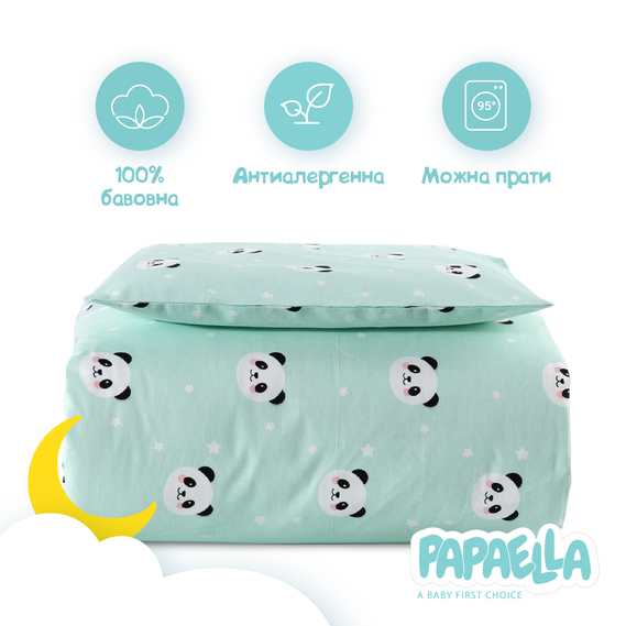 Комплект постільної білизни Панда у ліжечко для немовлят ТM PAPAELLA м`ята , фото 5
