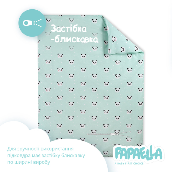 Комплект постільної білизни Панда у ліжечко для немовлят ТM PAPAELLA м`ята , фото 6