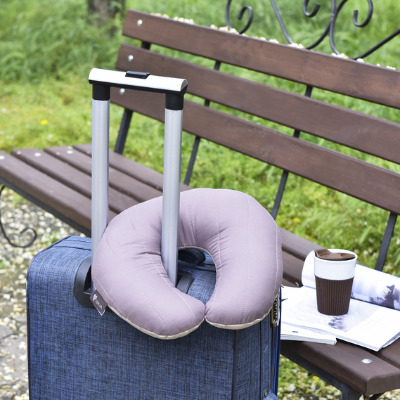 Подушка рогалик 32х32 см Travel IDEIA для подорожей, для шиї та голови, дорожня, антиалергенна шоколад/беж, фото 4