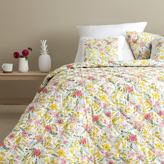 Покрывало на кровать Стиль Cube 210х240 см IDEIA двухстороннее, прочная стежка ткани, антиаллергенное волоконо квіти/м`ята, фото 1