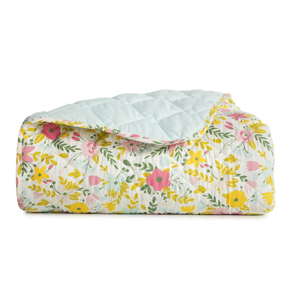 Покрывало на кровать Стиль Cube 210х240 см IDEIA двухстороннее, прочная стежка ткани, антиаллергенное волоконо квіти/м`ята, фото 2