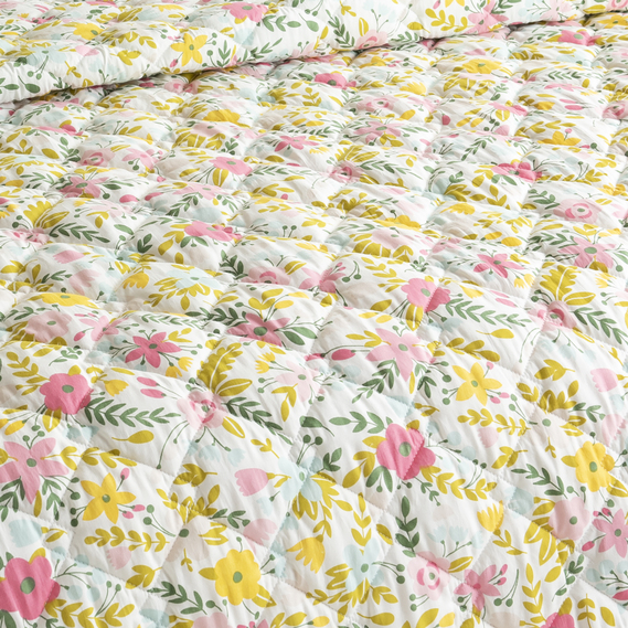 Покрывало на кровать Стиль Cube 210х240 см IDEIA двухстороннее, прочная стежка ткани, антиаллергенное волоконо квіти/м`ята, фото 6