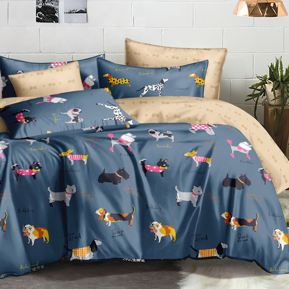 SATIN fabric S-131A Dogs денім, фото 2