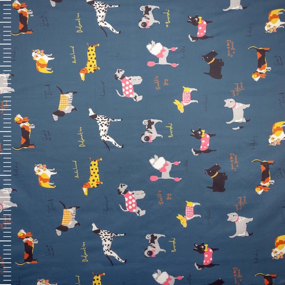 SATIN fabric S-131A Dogs денім, фото 3