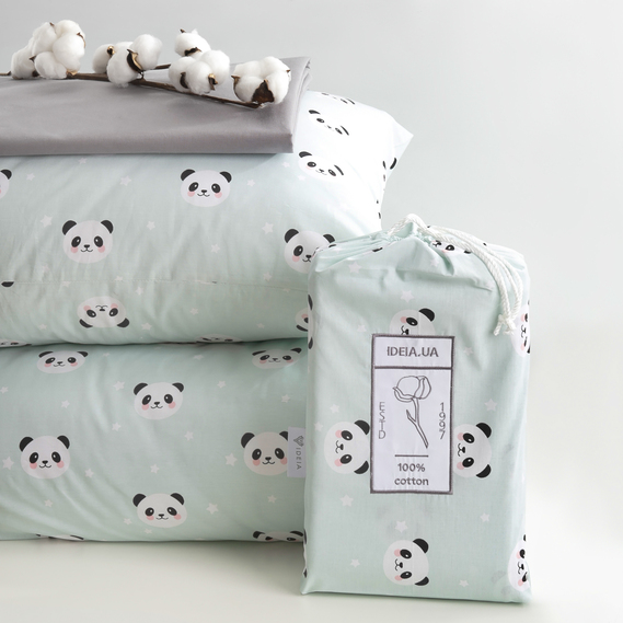 One and a half bedding set TM IDEIA sheet 150x220 cm, duvet cover 145x215 cm, pillowcase 50x70 cm (2 pcs) panda ментол, фото 3