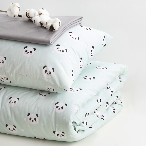 One and a half bedding set TM IDEIA sheet 150x220 cm, duvet cover 145x215 cm, pillowcase 50x70 cm (2 pcs) panda ментол, фото 8