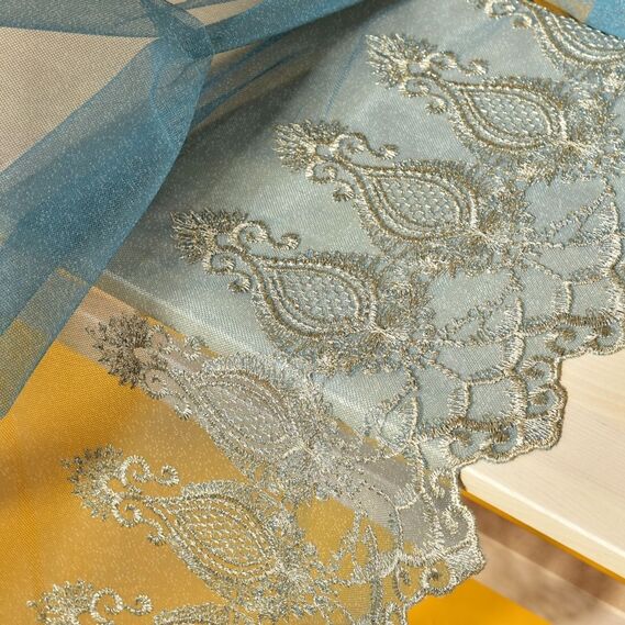 Tulle mesh with Barberry embroidery V-825 мор хвиля, фото 1 Tulle mesh with Barberry embroidery V-825 мор хвиля, фото 1