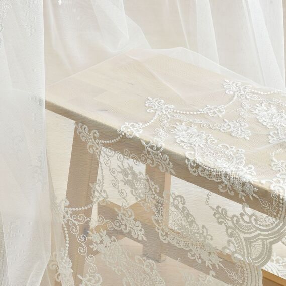 Тюль фатин вышивка Eleece V-молоко, фото 3