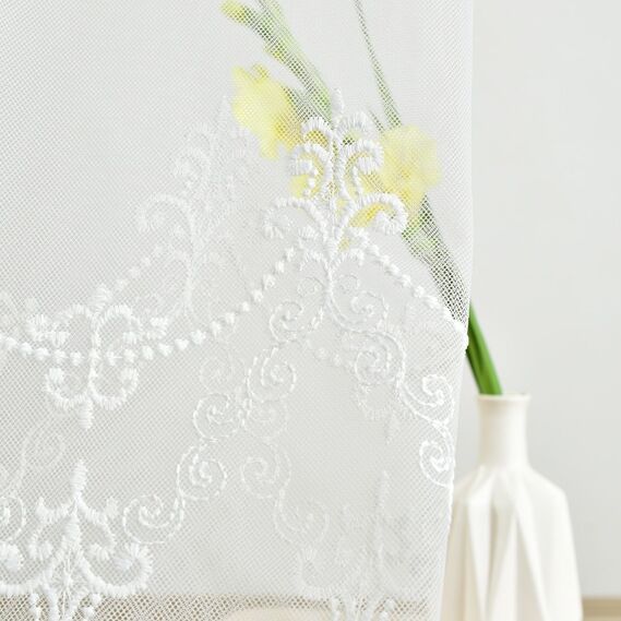 Тюль фатин вышивка Eleece V-молоко, фото 5