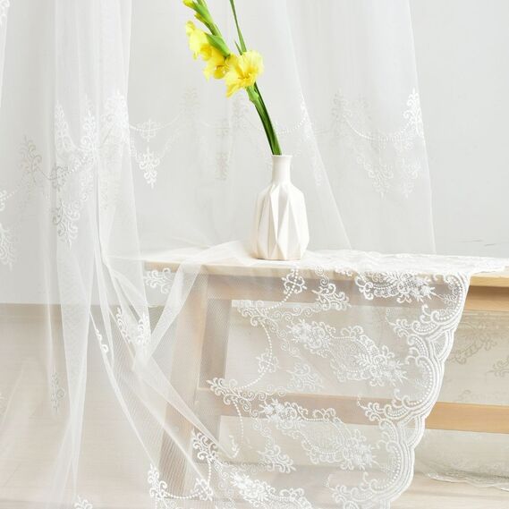 Тюль фатин вышивка Eleece V-молоко, фото 6