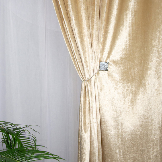Ткань портьерная однотонная Бархат Roma V-10597 беж, фото 3