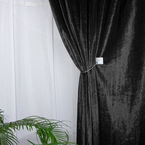 Тканина портьєрна однотонна Бархат Roma V-12168 чорна, фото 3